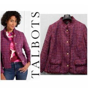 Talbots Tweed Plaid Blazer Jacket Weaved Pink Blue Size 22W
